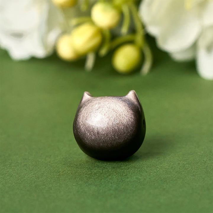 Buddha Stones925 スターリングシルバー シルバーシーンオブシディアン ゴールドシーンオブシディアン 猫の癒しブレスレット - image 5