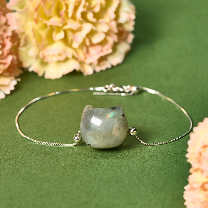Buddha Stones 925スターリングシルバー 顔のない猫の頭 天然ラブラドライト ヒーリングブレスレット - 18~22cm - image 0