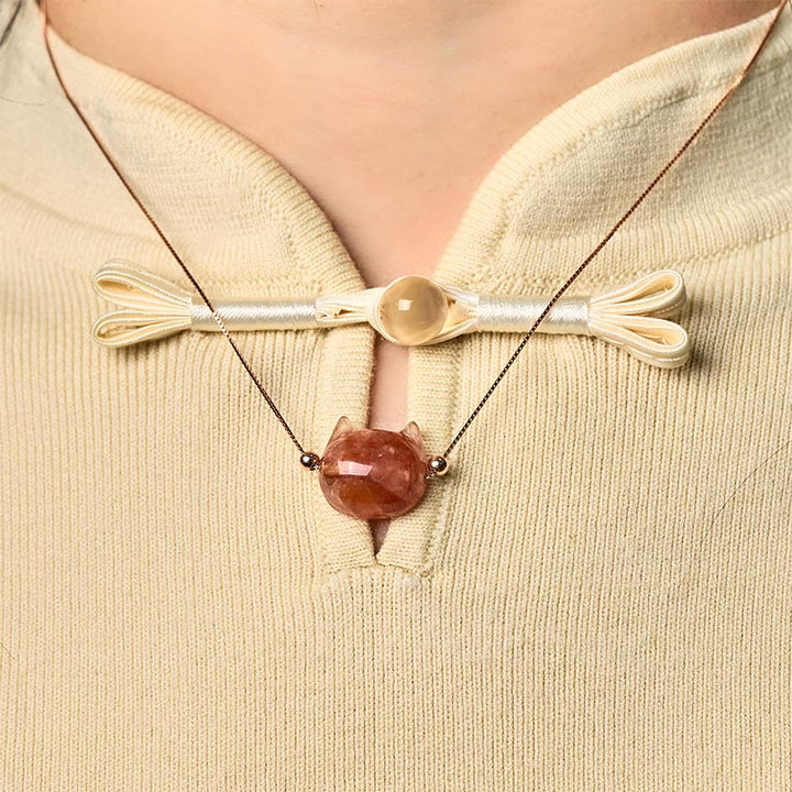 Buddha Stones 925スターリングシルバー キャットヘッド 天然レッドフラワークォーツ 守護ネックレスペンダント - image 4