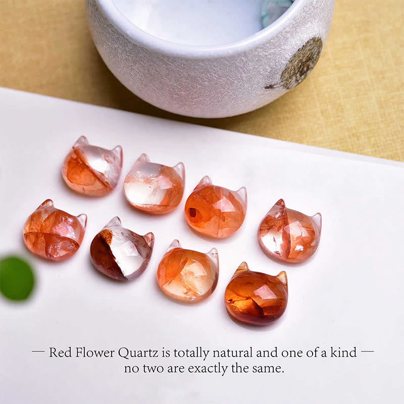 Buddha Stones 925スターリングシルバー キャットヘッド 天然レッドフラワークォーツ 守護ネックレスペンダント - image 12