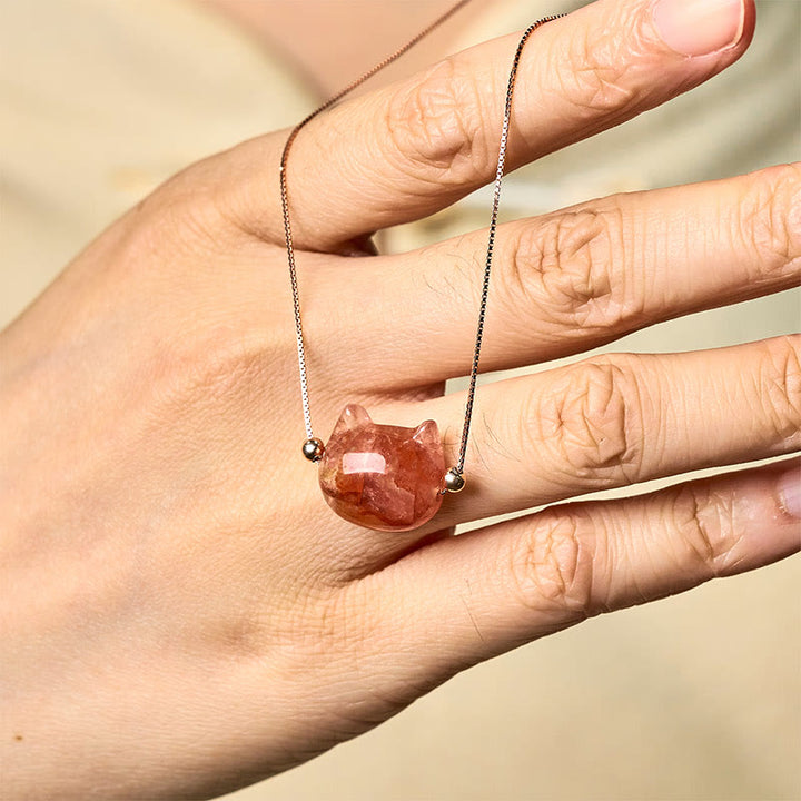 Buddha Stones 925スターリングシルバー キャットヘッド 天然レッドフラワークォーツ 守護ネックレスペンダント - image 8