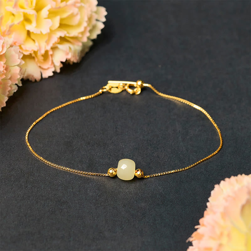 Buddha Stones 925スターリングシルバー 天然翡翠ビーズ アバンダンス チェーンブレスレット - ライトグリーンジェイド - 925スターリングシルバーメッキゴールドチェーン - image 13