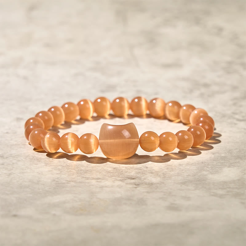 Buddha Stones愛らしい猫の頭 ピンクキャッツアイ ホワイトキャッツアイ スピリチュアルビーズブレスレット - オレンジキャッツアイ(手首周り:15~20cm) - image 14