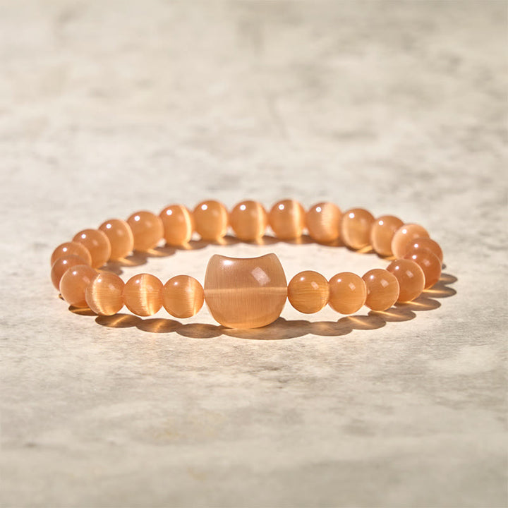Buddha Stones愛らしい猫の頭 ピンクキャッツアイ ホワイトキャッツアイ スピリチュアルビーズブレスレット - オレンジキャッツアイ(手首周り:15~20cm) - image 14