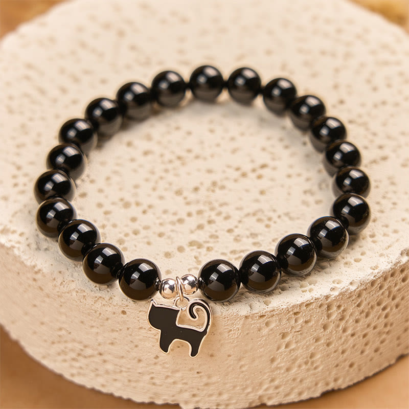 Buddha Stones 925スターリングシルバー 子猫チャーム 黒猫 天然ブラックオニキス守護ブレスレット - image 3