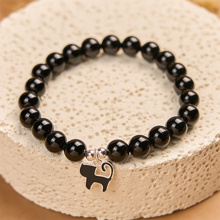 Buddha Stones 925スターリングシルバー 子猫チャーム 黒猫 天然ブラックオニキス守護ブレスレット - image 3