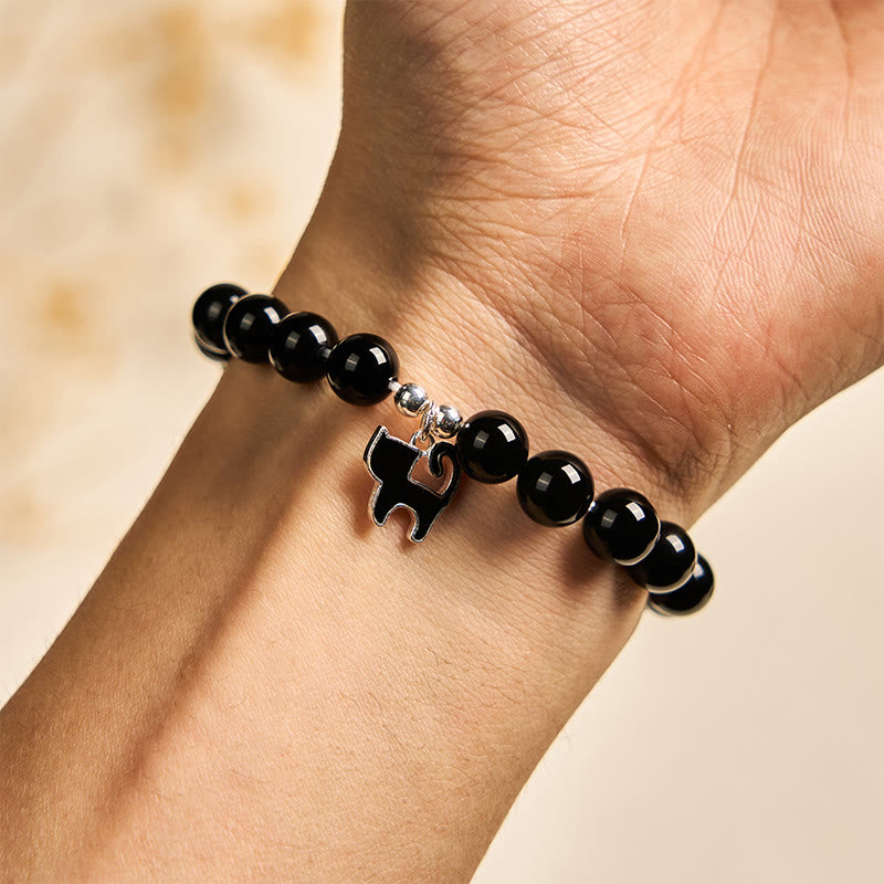 Buddha Stones 925スターリングシルバー 子猫チャーム 黒猫 天然ブラックオニキス守護ブレスレット - image 4