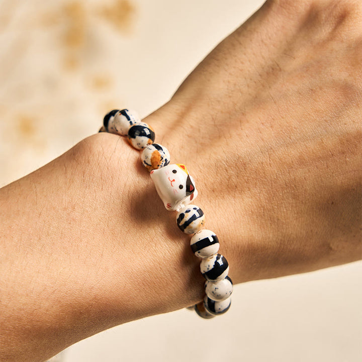 Buddha Stones三毛猫 天然石 セラミック 子猫 頭強さブレスレット - image 4