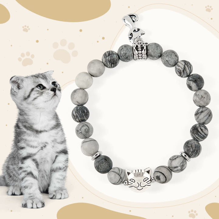 Buddha Stonesグレータビーキャット 天然ブラックベインド強さブレスレット - グレーのトラ猫(手首周囲15~16cm) - image 0