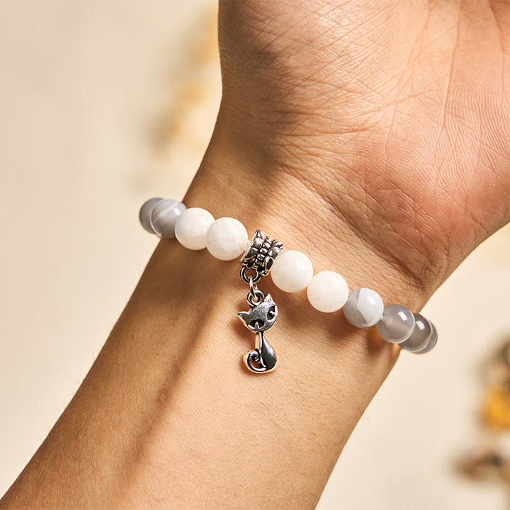 Buddha Stonesラグドールキャット グレーストライプアゲートカルセドニーサポートブレスレット - image 4