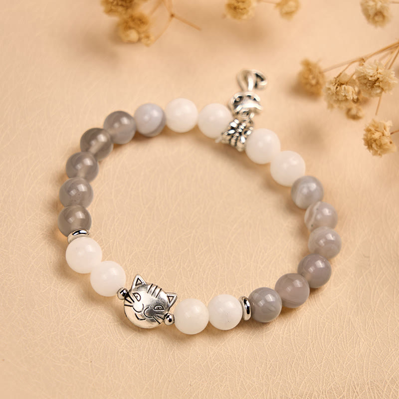 Buddha Stonesラグドールキャット グレーストライプアゲートカルセドニーサポートブレスレット - image 3