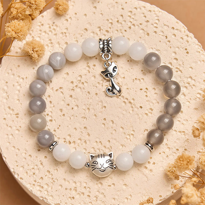 Buddha Stonesラグドールキャット グレーストライプアゲートカルセドニーサポートブレスレット - image 1