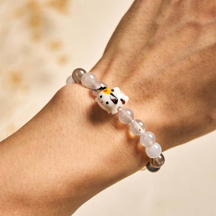 Buddha Stones三毛猫 天然瑪瑙石 セラミック 子猫頭 パワーブレスレット - image 4