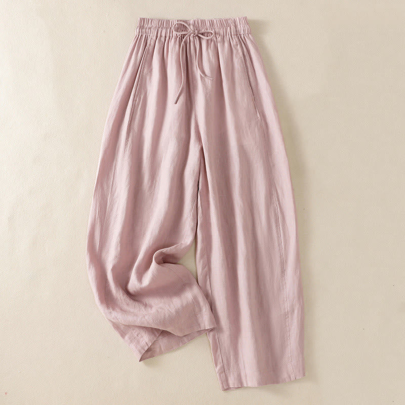 Buddha Stones通勤用 無地デザイン ドローストリング コットンリネン レディース ワイドレッグパンツ ポケット付き - ライトピンク - US8-10,UK/AU12-14,EU40-42 (2XL) - image 20