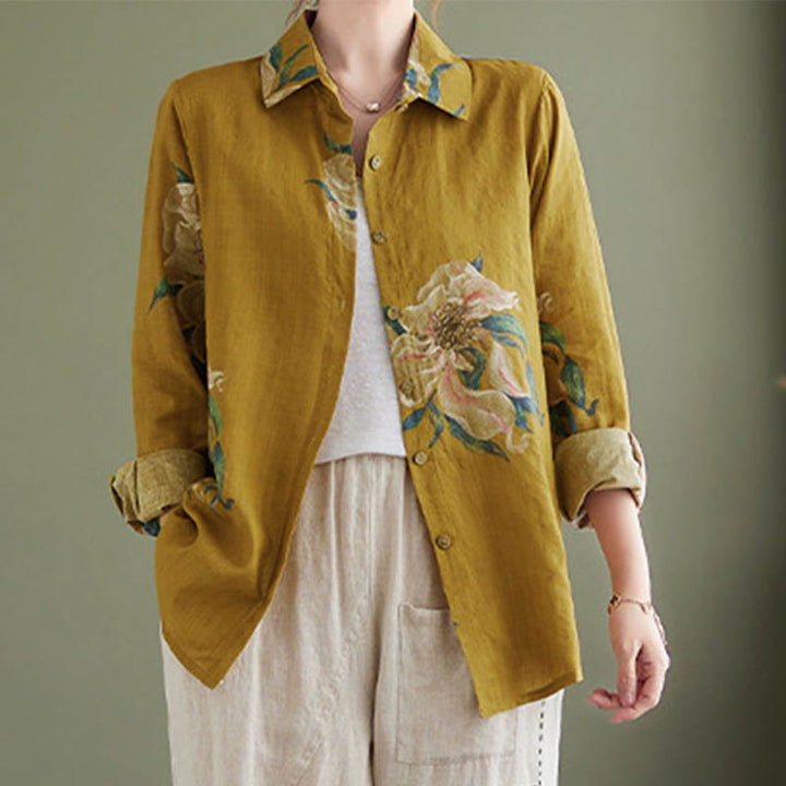 Buddha Stones文学芸術花柄コットン服 - ダークゴールデンロッド - US8-10,UK/AU12-14,EU40-42 (2XL) - image 1