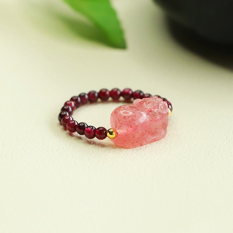Buddha StonesガーネットビーズストロベリークォーツPiXiu守護リング - image 3