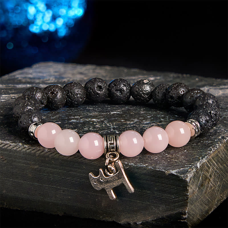 Buddha Stonesブラック溶岩石 クリスタルビーズ 動物柄 ヒーリングブレスレット - 猫柄(手首周り:15~17cm) - image 26