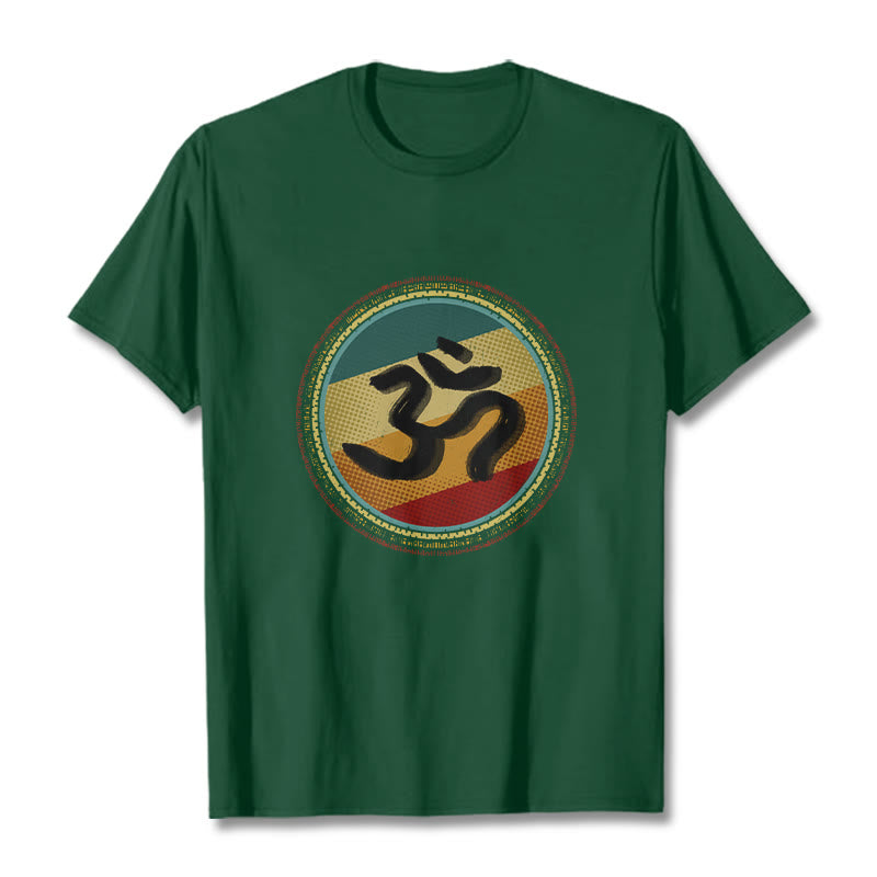 Buddha Stonesの鮮やかな色彩のシンプルな円形マンダラ柄オームシンボルTシャツコットンTシャツ - フォレストグリーン - 2XL - image 11