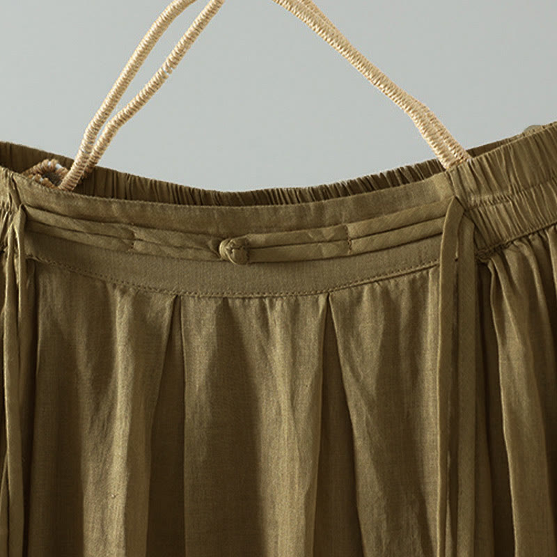 Buddha Stones夏 レトロ 純色 タッセルデザイン レディース スカート ポケット付き - image 4