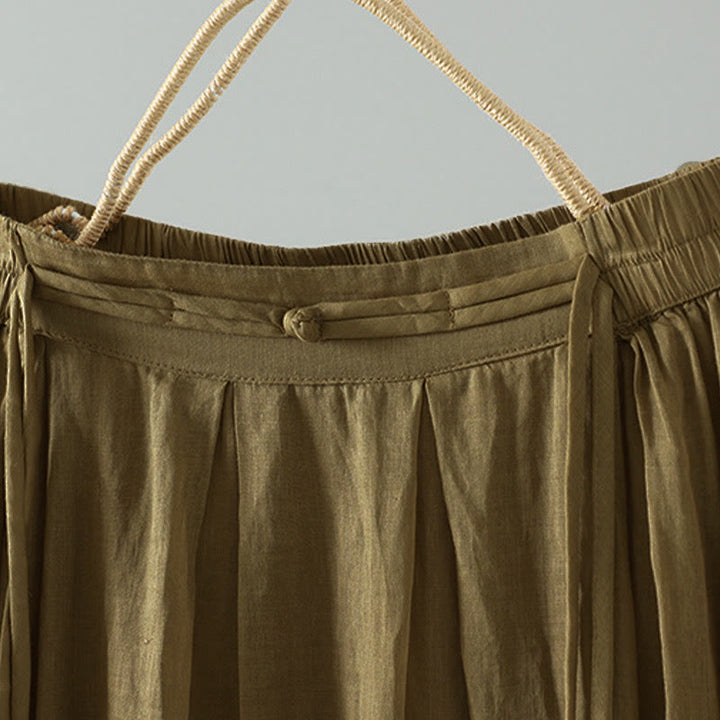 Buddha Stones夏 レトロ 純色 タッセルデザイン レディース スカート ポケット付き - image 4