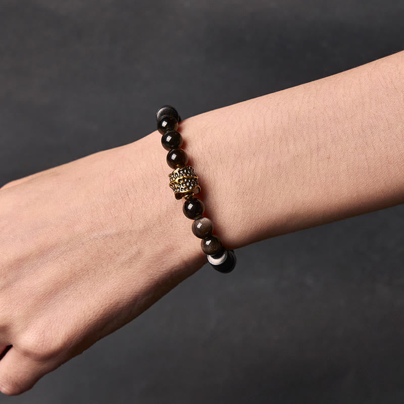 Buddha Stonesシルバーシーンオブシディアンエボニー守護ブレスレット - image 4