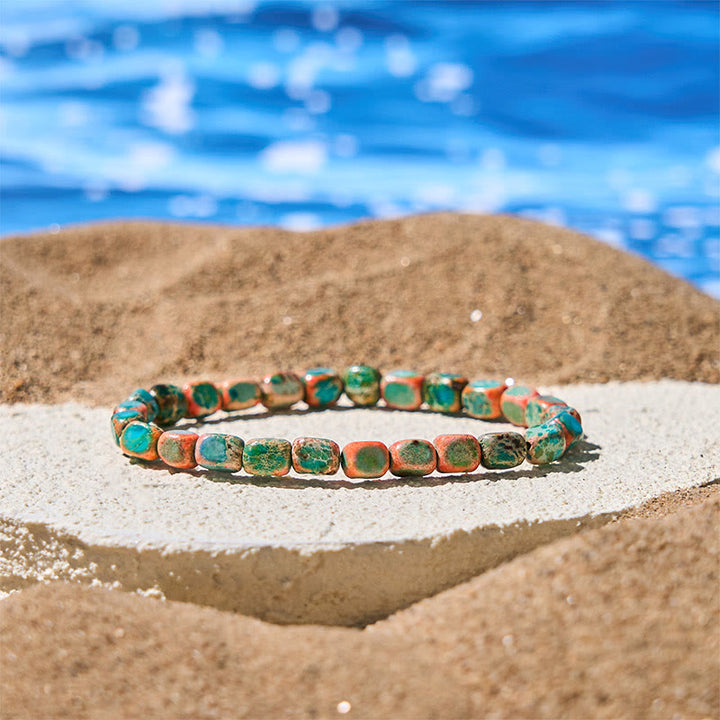 Buddha Stones天然 カラフル エンペラーストーン オーバル スクエアビーズ 抗ストレスブレスレット - image 2