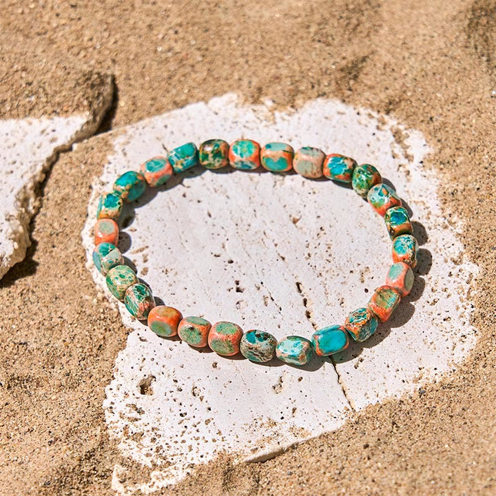 Buddha Stones天然 カラフル エンペラーストーン オーバル スクエアビーズ 抗ストレスブレスレット - オレンジエンペラーストーン(手首周り:15~17cm) - image 0