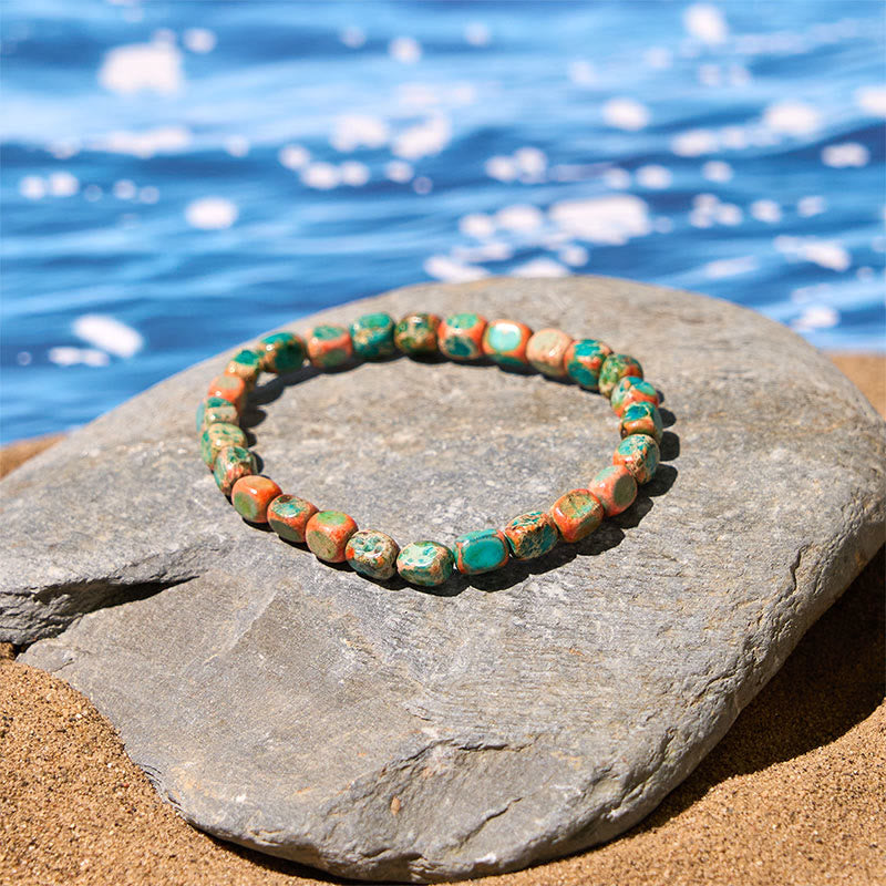 Buddha Stones天然 カラフル エンペラーストーン オーバル スクエアビーズ 抗ストレスブレスレット - image 1