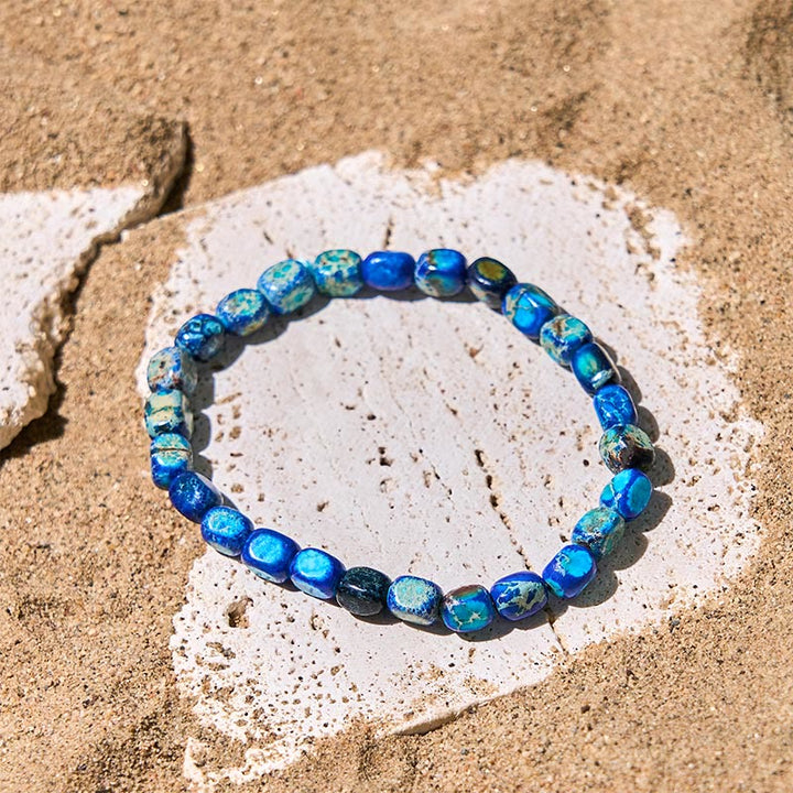 Buddha Stones天然 カラフル エンペラーストーン オーバル スクエアビーズ 抗ストレスブレスレット - ダークブルーエンペラーストーン(手首周り:15~17cm) - image 6