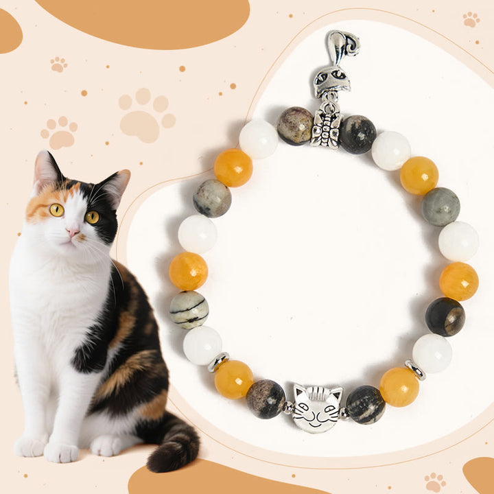 Buddha Stonesキャリコキャット ナチュラルグレージャスパー カルセドニービーズ ヒーリングブレスレット - 三毛猫(手首周り:15~16cm) - image 0