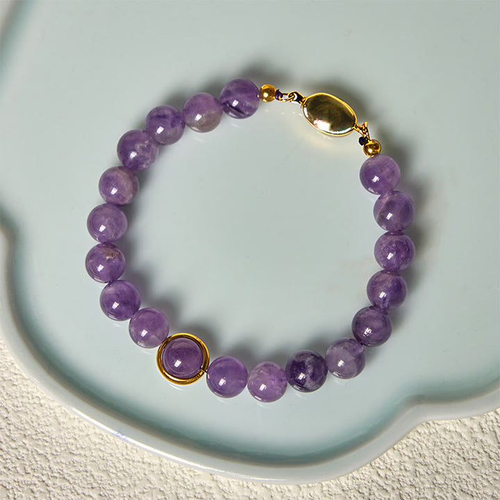 Buddha Stones天然アメジストビーズバランスストレス緩和バックルブレスレット - image 2