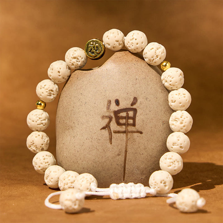 Buddha Stonesホワイト溶岩石 オムシンボル 癒し 穏やか ブレスレット - image 1