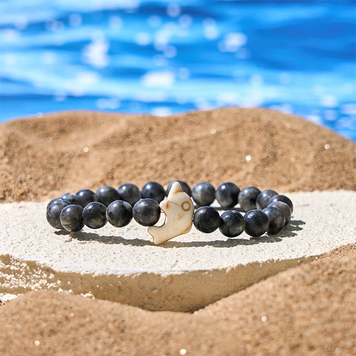 Buddha Stones天然石各種 イルカ スピリチュアルバランスブレスレット - ブラックグリッターストーン(手首周り:15~18cm) - image 20