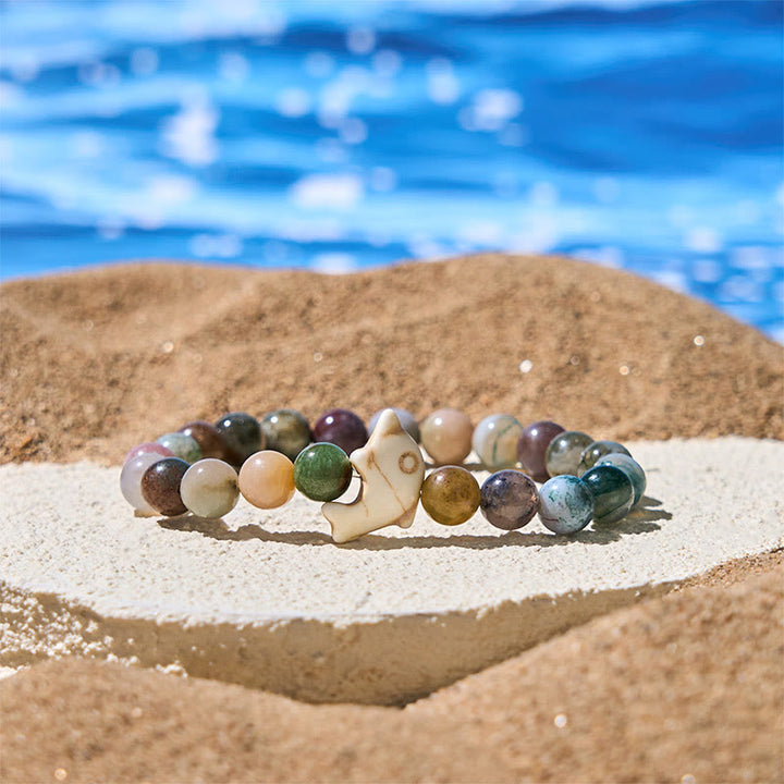 Buddha Stones天然石各種 イルカ スピリチュアルバランスブレスレット - インドアゲート(手首周り:15~18cm) - image 28