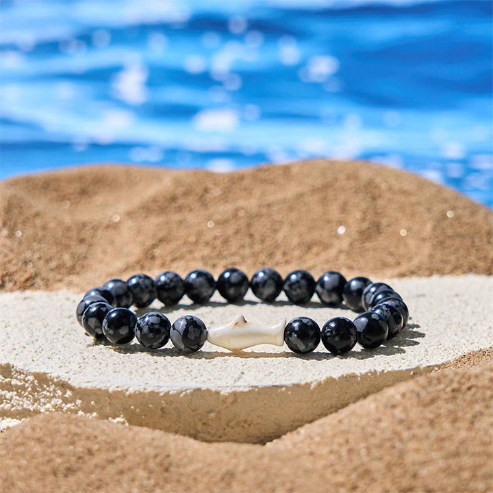 Buddha Stones天然瑪瑙石 鮫の知恵ブレスレット - グレーアゲート(手首周り:15~18cm) - image 0