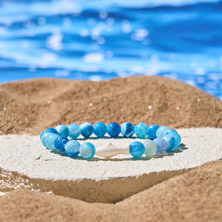 Buddha Stones天然瑪瑙石 鮫の知恵ブレスレット - ブルークラックルアゲート(手首周り:15~18cm) - image 4