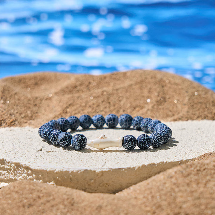 Buddha Stones天然瑪瑙石 鮫の知恵ブレスレット - ダークブルークラックルアゲート(手首周り:15~18cm) - image 7