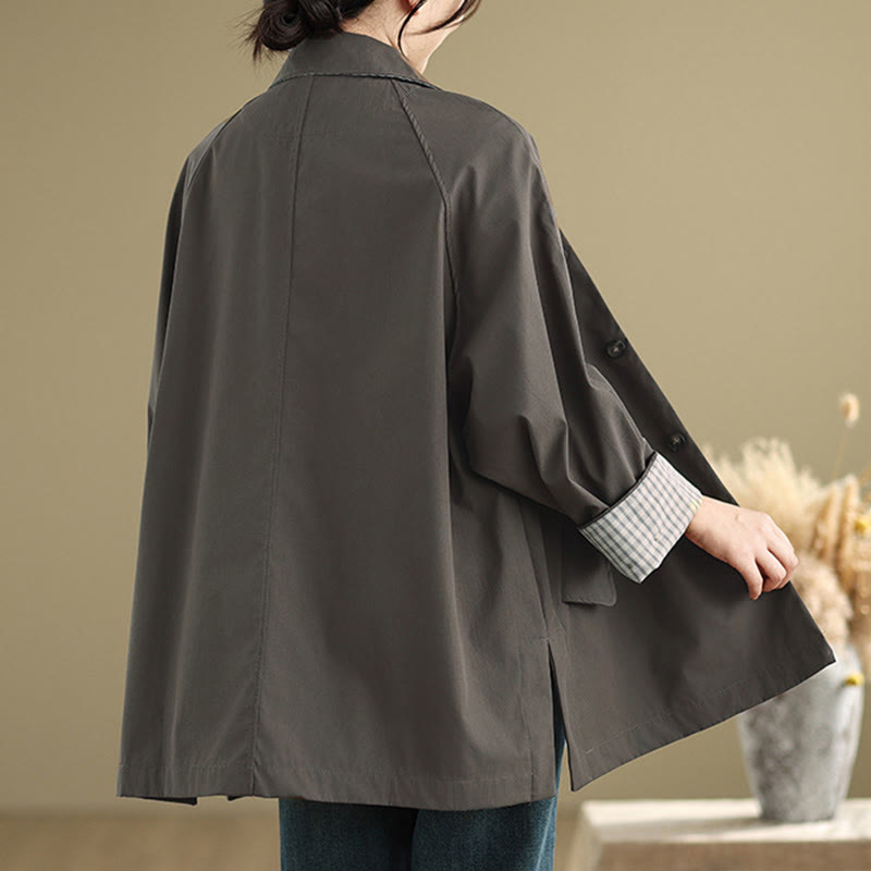 Buddha Stones無地パッチワーク レディース 長袖 カーゴ コットン ジャケット ポケット付き - image 1