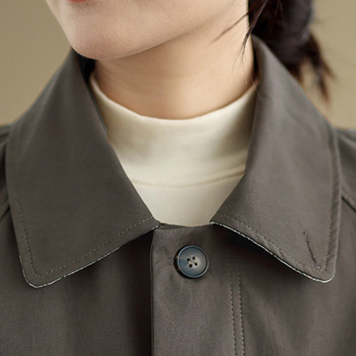 Buddha Stones無地パッチワーク レディース 長袖 カーゴ コットン ジャケット ポケット付き - image 7