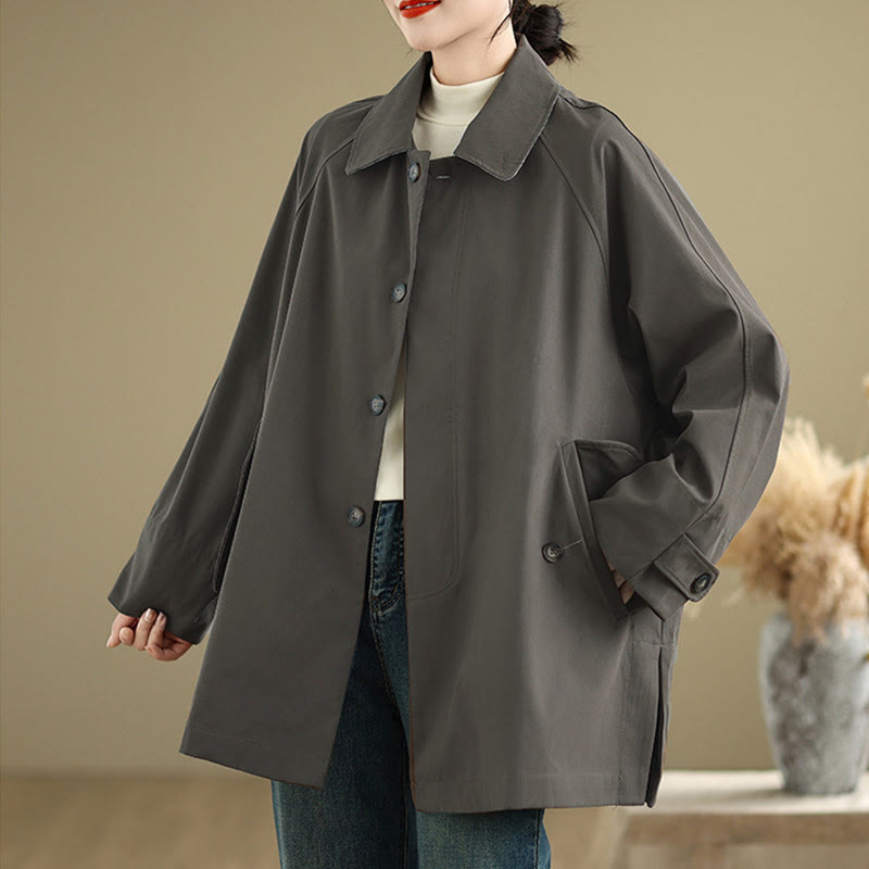 Buddha Stones無地パッチワーク レディース 長袖 カーゴ コットン ジャケット ポケット付き - image 3