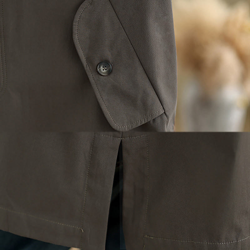 Buddha Stones無地パッチワーク レディース 長袖 カーゴ コットン ジャケット ポケット付き - image 9