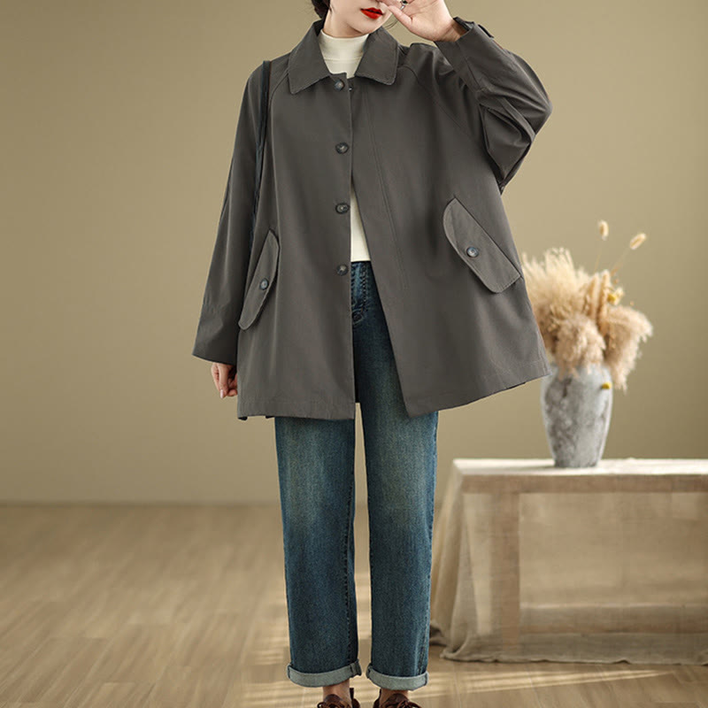 Buddha Stones無地パッチワーク レディース 長袖 カーゴ コットン ジャケット ポケット付き - image 5