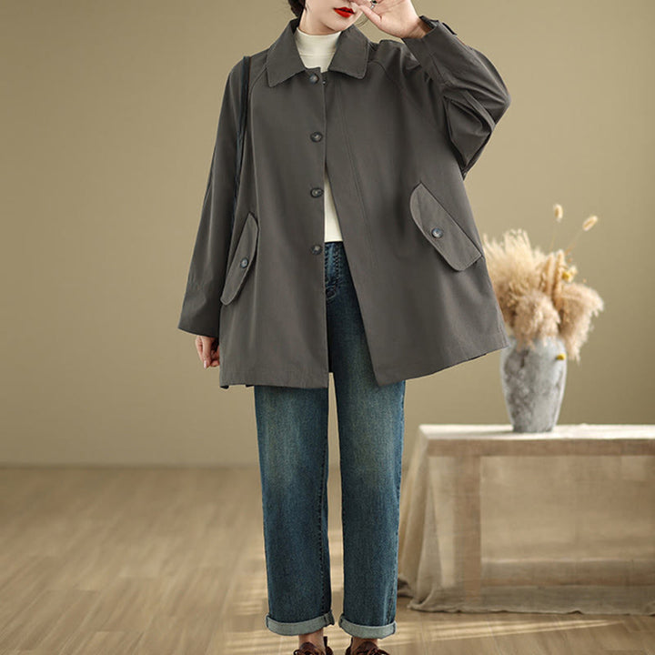 Buddha Stones無地パッチワーク レディース 長袖 カーゴ コットン ジャケット ポケット付き - image 5