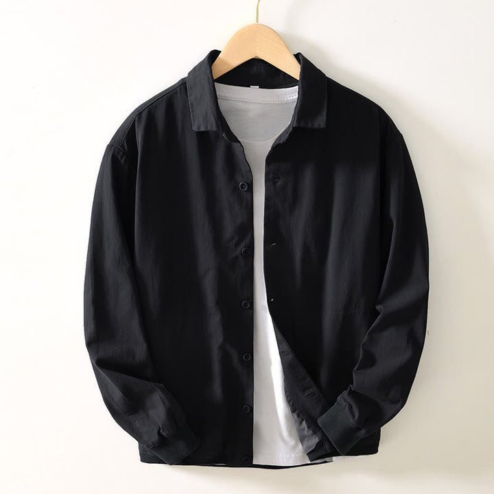 Buddha Stones秋冬 無地 長袖 ボタンダウン メンズ コットンシャツ ポケット付き - 黒 - US/UK/AU42、 EU52 (3XL) - image 8