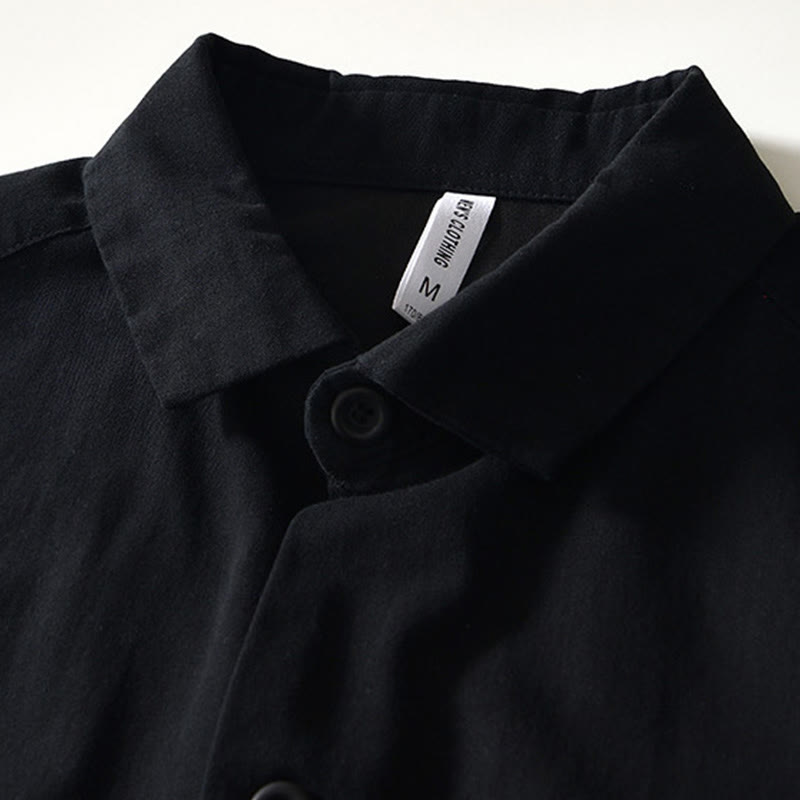 Buddha Stones秋冬 無地 長袖 ボタンダウン メンズ コットンシャツ ポケット付き - image 10