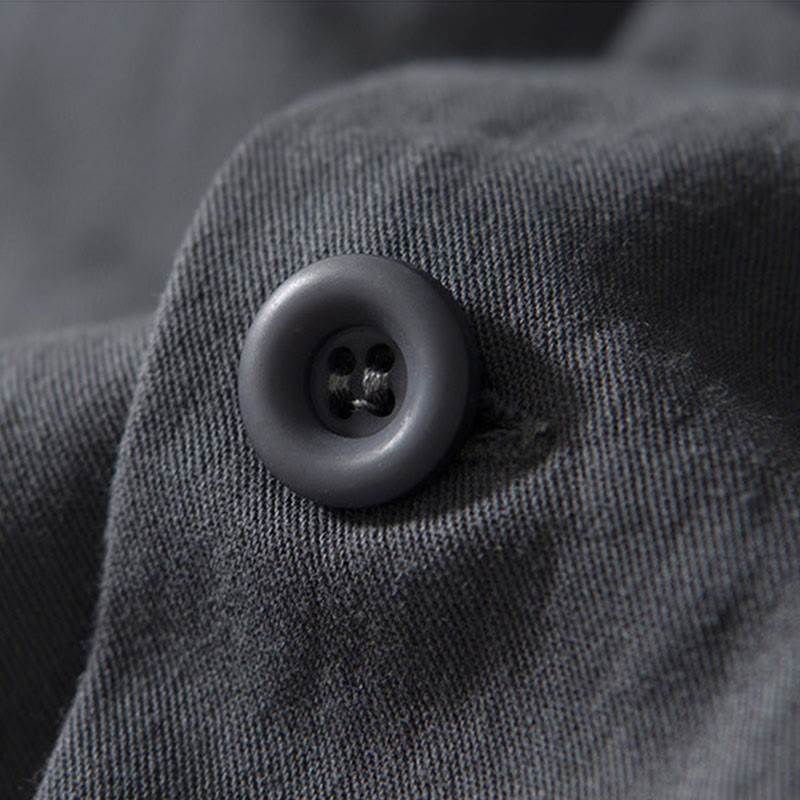 Buddha Stones秋冬 無地 長袖 ボタンダウン メンズ コットンシャツ ポケット付き - image 17