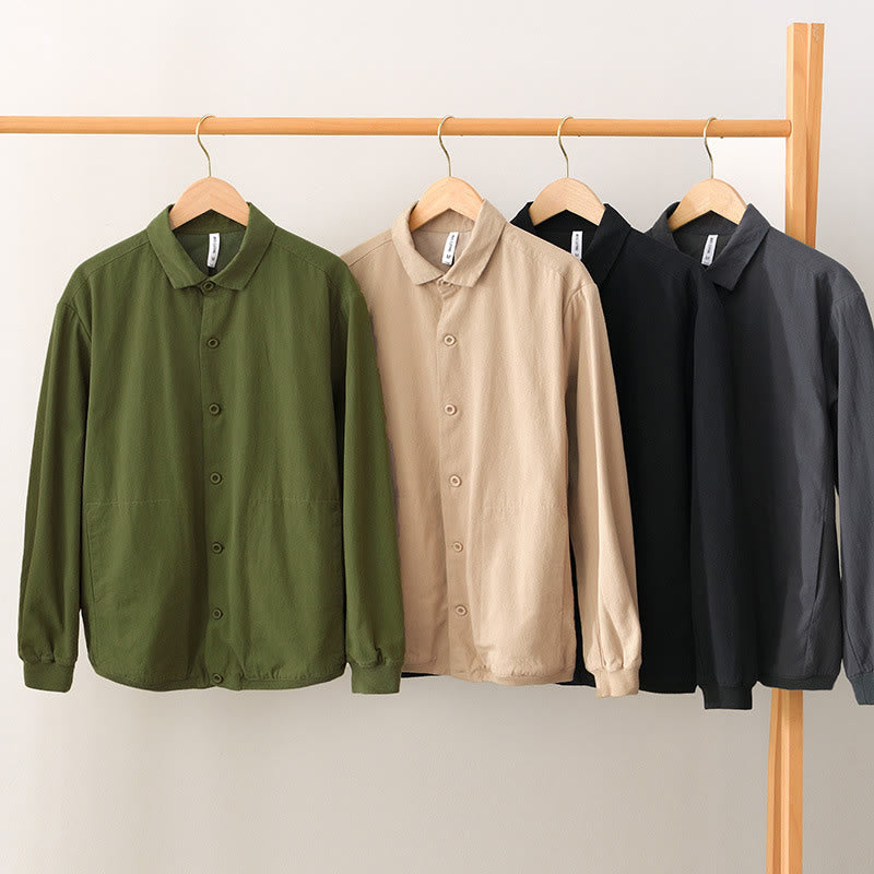 Buddha Stones秋冬 無地 長袖 ボタンダウン メンズ コットンシャツ ポケット付き - image 1