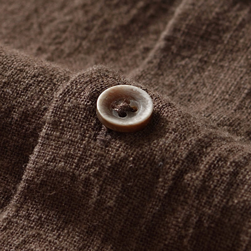 Buddha Stones秋冬 無地 長袖 ボタン メンズ ラミー コットン シャツ ポケット付き - image 12