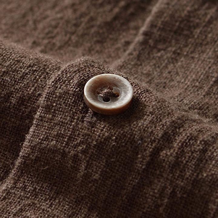 Buddha Stones秋冬 無地 長袖 ボタン メンズ ラミー コットン シャツ ポケット付き - image 12