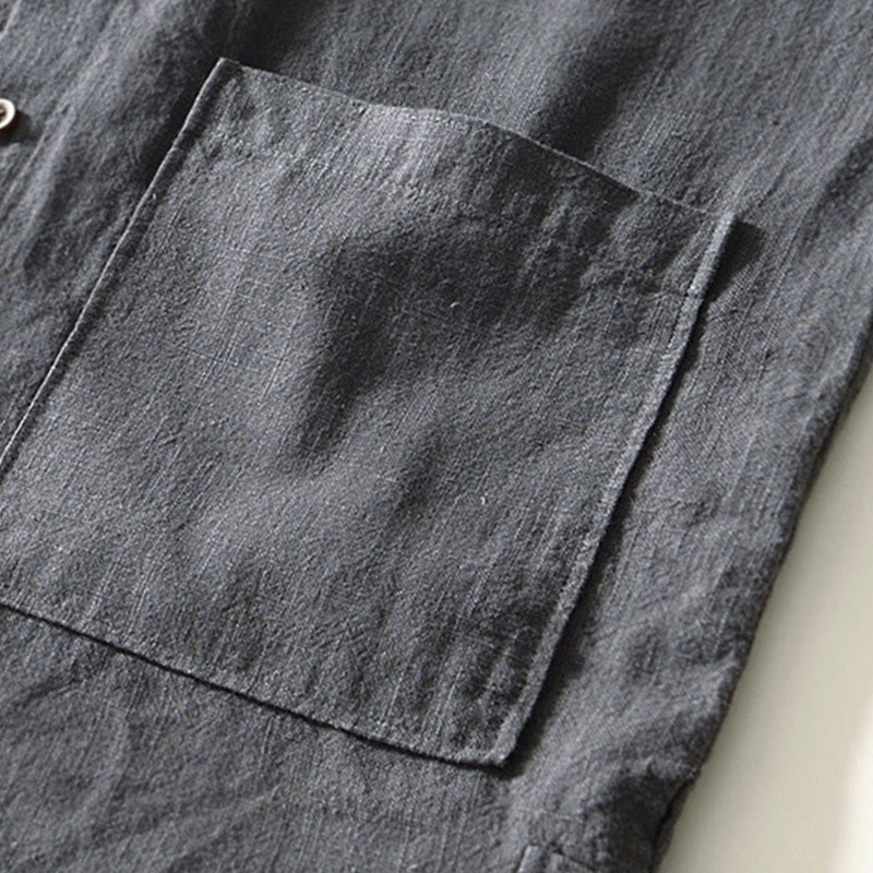 Buddha Stones秋冬 無地 長袖 ボタン メンズ ラミー コットン シャツ ポケット付き - image 21